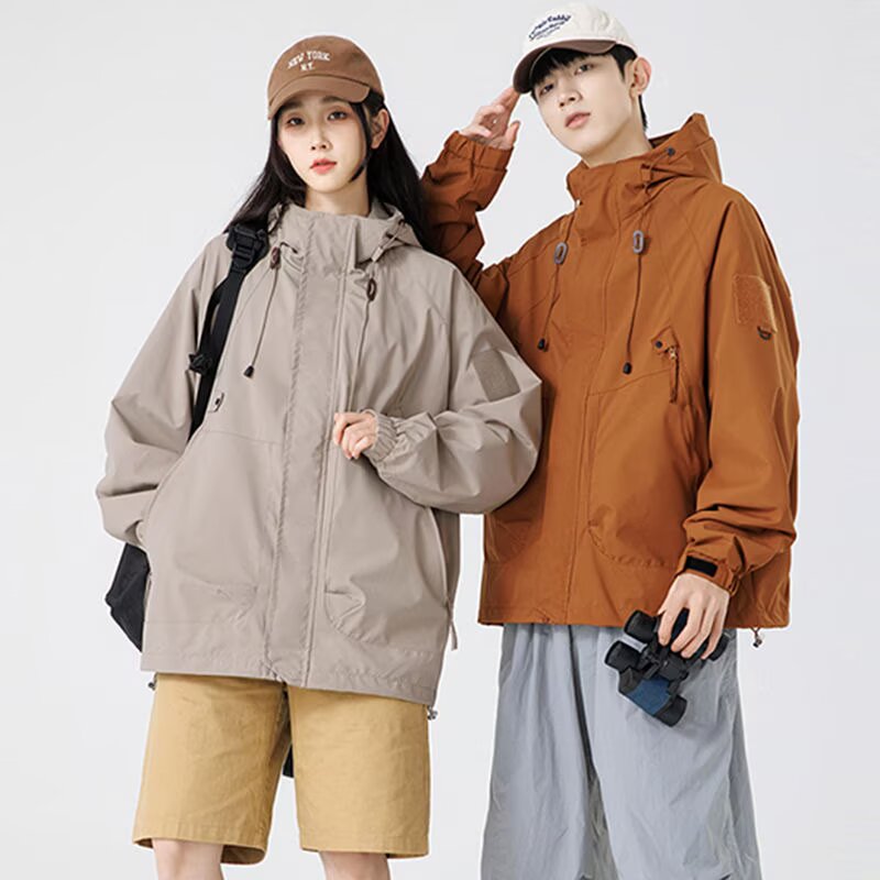 外套男春秋新款美式连帽宽松机能工装冲锋衣户外情侣潮牌夹克棉服