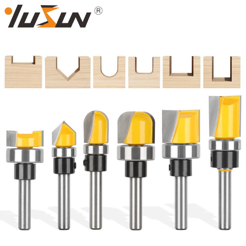 宇盛六件套组合刀1/4柄木工铣刀具轴承直刀深圆底V型刀清底刀组套