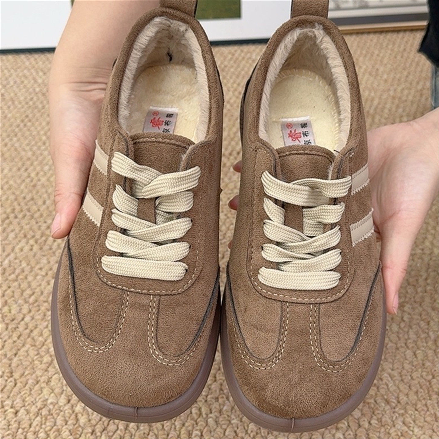 冬季平底德训鞋女新款加绒保暖棉鞋软底防滑复古休闲鞋韩版低帮鞋,女鞋,棉鞋,淘宝优惠券,粉丝福利购,淘宝优惠卷