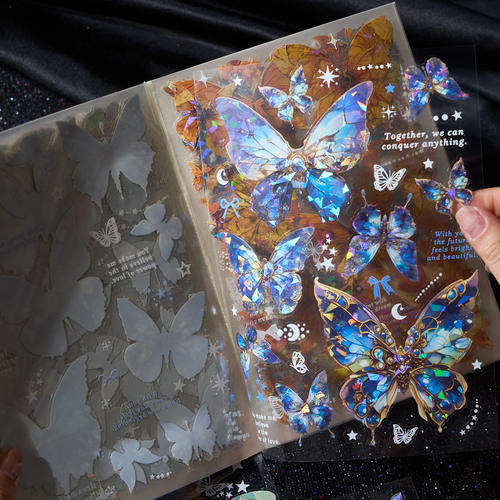 浪漫蝴蝶pet烫金贝壳光贴纸本