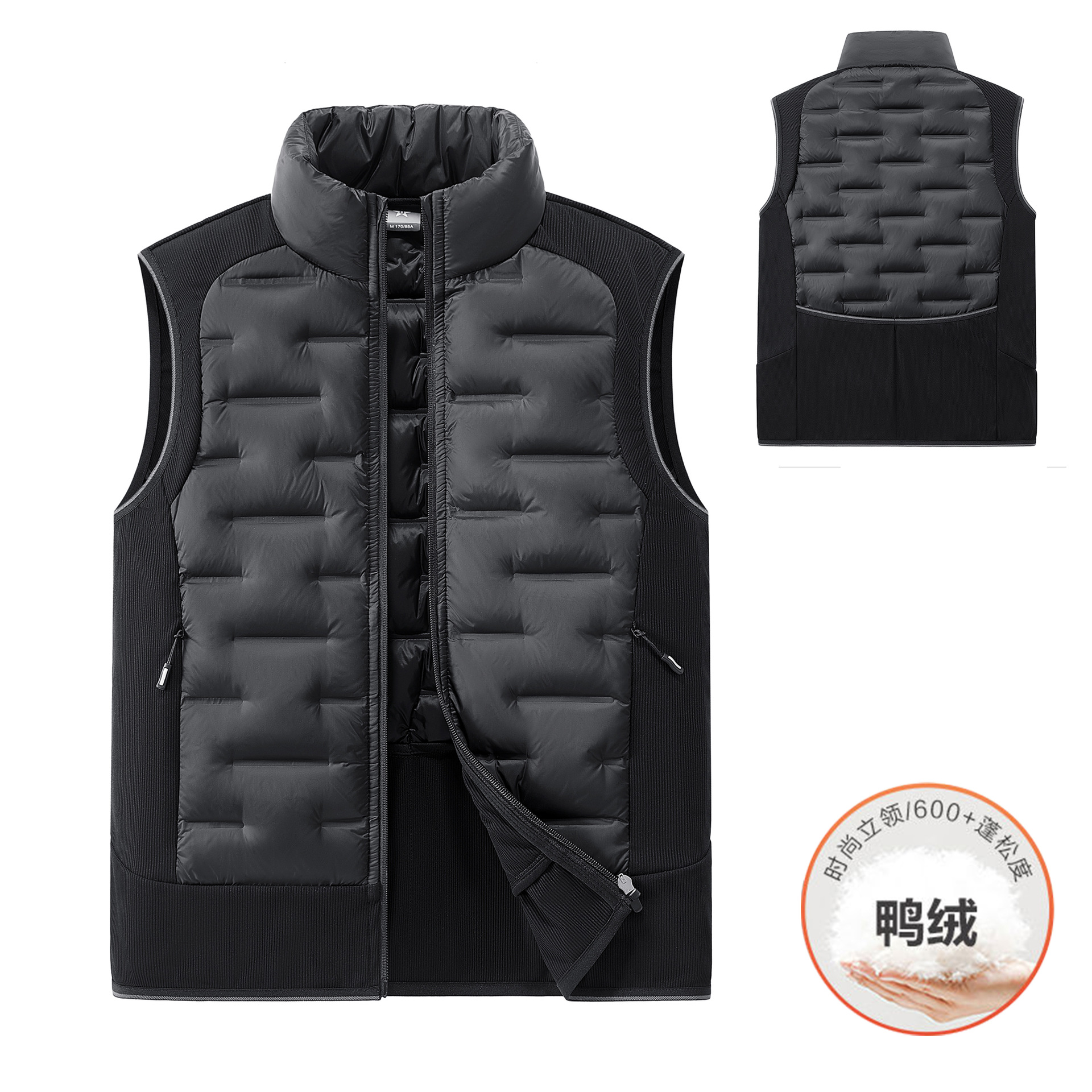 羽绒马甲男秋冬新款拼接立领短款保暖防寒轻薄内穿外搭鸭绒背心
