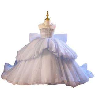 儿童礼服女童模特走秀公主裙高端奢华拖尾小女孩钢琴比赛演出服秋