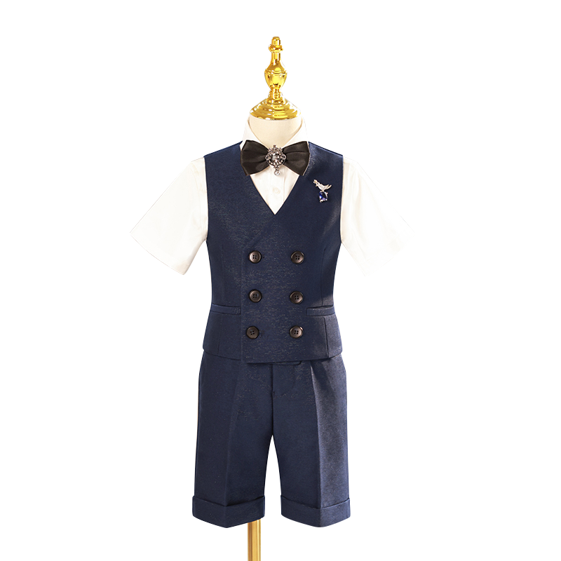 儿童西装男童夏季马甲套装帅气主持人礼服男生花童生日钢琴演出服