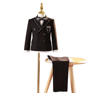 男童西装套装黑色帅气儿童主持人礼服男孩花童生日西服钢琴演出服