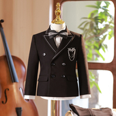 男童西装 黑色帅气儿童主持人礼服男孩花童生日西服钢琴演出服 套装