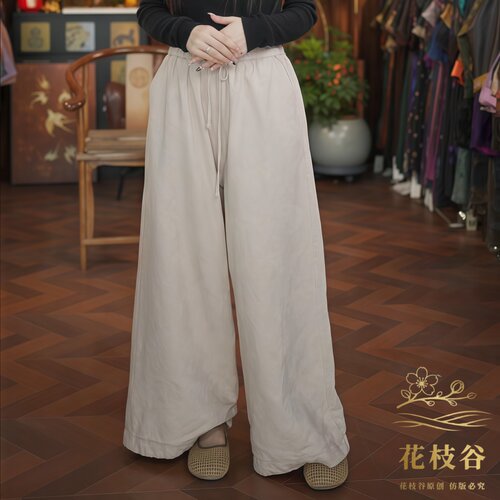 闲庭叙白（白色）秋冬新中式系带提花长裤33-765