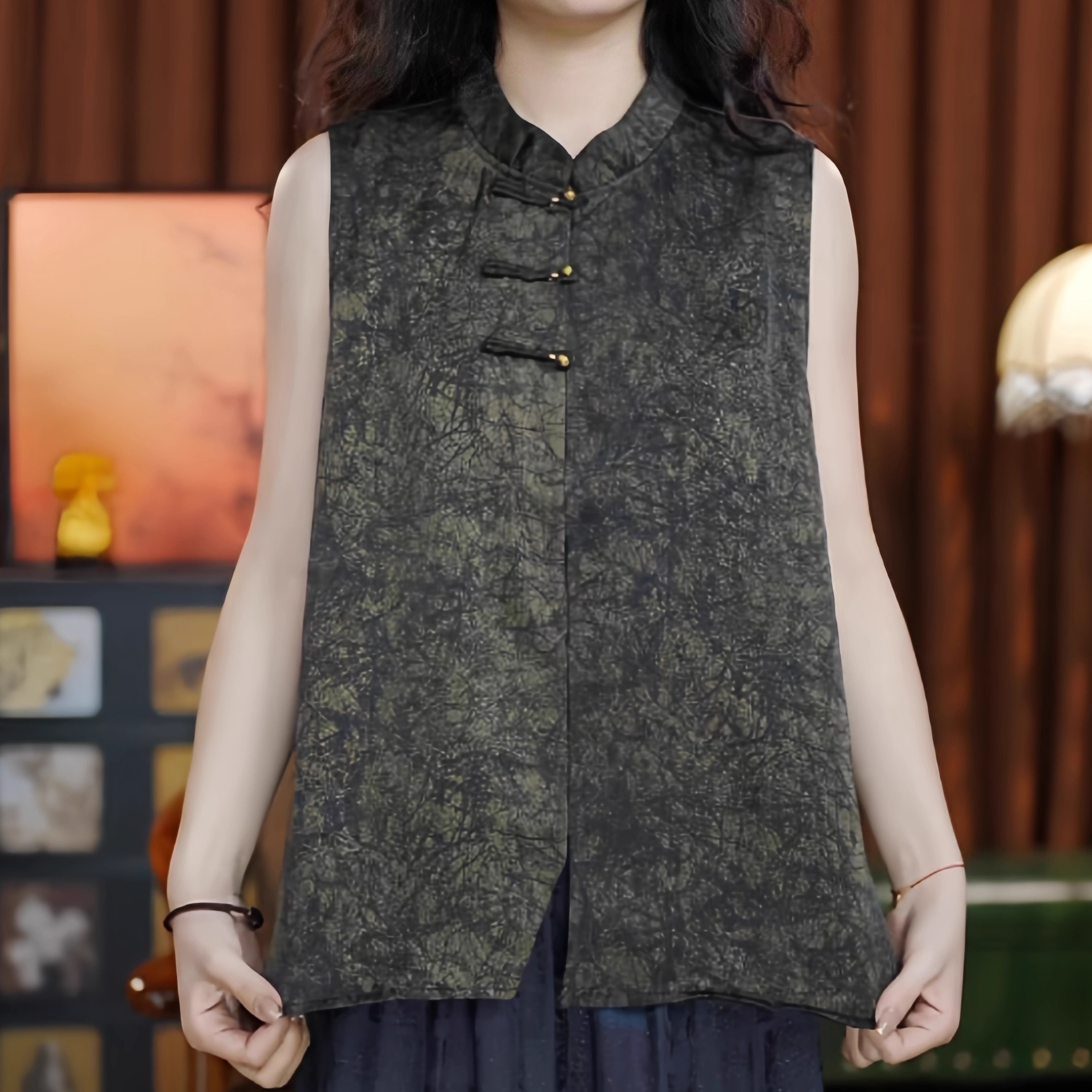 夜峥（灰金）新中式马甲盘扣马夹上衣