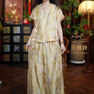朝露逢花（卡其黄）2026新中式宽松上衣裤子国风女装两件套
