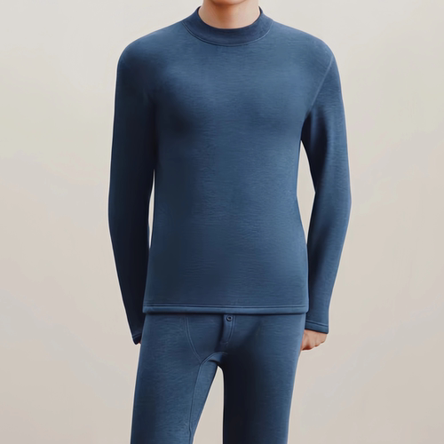 行动如风（蓝色深灰）加厚保暖内衣两件套上衣裤子男装一套冬季