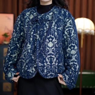 举止优雅（青花瓷色）羽绒服圆领短款白鸭绒冬季加厚女装外套