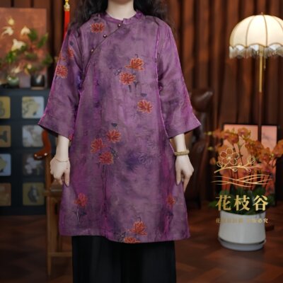 众神赞芸（紫红）2026新中式宽松旗袍国风女装中长连衣裙