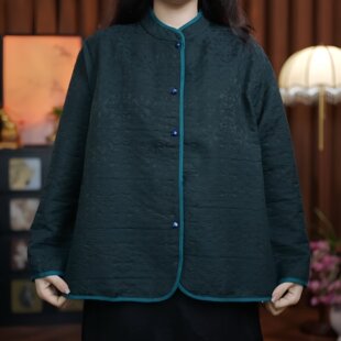 雕梁画栋（墨绿色）2026圆领开衫老料长袖女装提花上衣双面双穿