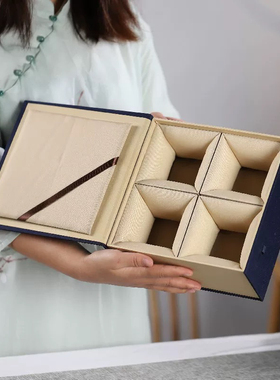 蓝色布艺盒紫砂壶包装礼盒主人杯陶瓷杯单壶盒子茶具配套包装空盒