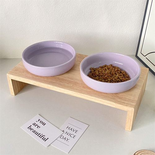 纯色猫碗防黑下巴猫食盆大口径陶瓷木架狗粮碗喂水碗防打翻宠物碗