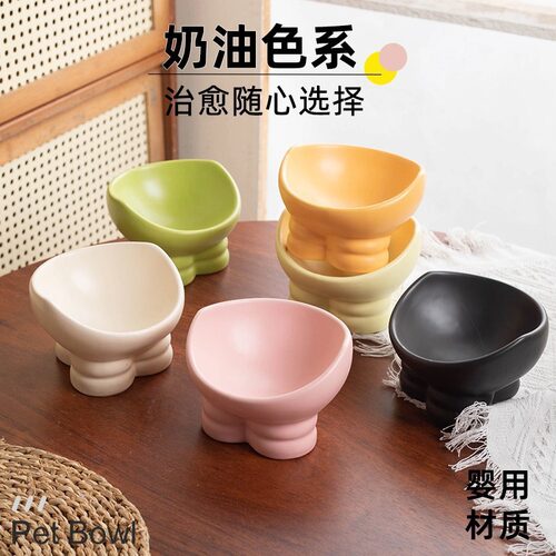 新款猫咪饭碗大口径水碗斜口碗防