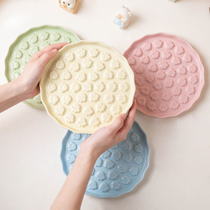 猫咪饭碗猫咪舔盘食盆猫碗碗猫食具陶瓷盘宠物碗具宠物用品