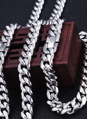 时尚古巴项链圆磨链加密钛钢金属粗项链饰品项链男士简约潮人饰品