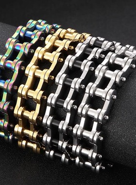 嘻哈摇滚宽18mm欧美男士机车链条手链个性钛钢男款单车链霸气饰品