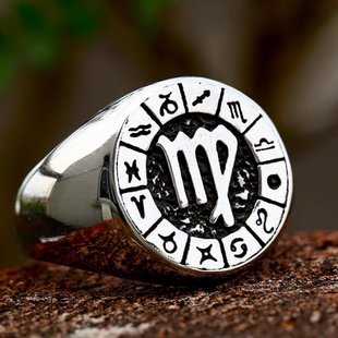 十二星座生肖钛钢戒指复古抛光个性时尚简约男士饰品指环单身潮牌