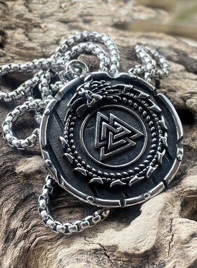 ROCK PUNK北欧维京个性时尚三角圆牌吊坠高级感嘻哈挂件潮人项链