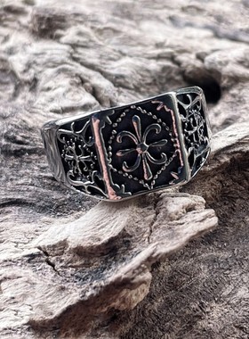 ROCK PUNK童军花时尚潮牌欧美钛钢戒指士通用不掉色个性复古