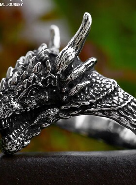 民族风霸气生肖龙形戒指饰品  钛钢复古中国龙高级感朋克风饰品