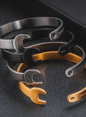 机车风欧美复古机械古银字母扳手手镯潮牌钛钢开口手环男女潮首饰