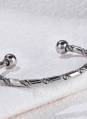 灵动银环手镯男冷淡风钛钢开口手镯女简约百搭可调节不掉色首饰品