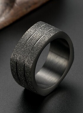 欧美风珍珠沙黑色男士扳指 霸气四方形钛钢戒指 时尚潮人单身饰品