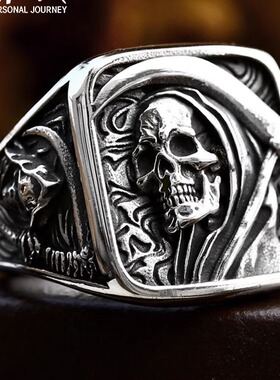 宽版大码欧美朋克嘻哈死神骷髅指环戒指霸气潮牌复古做旧个性饰品