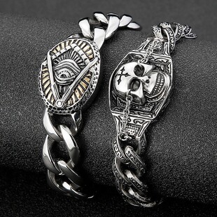 欧美复古做旧创意个性钛骷髅头男士手链荷鲁斯之眼霸气手链首饰品