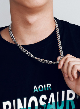 潮人古巴链朋克嘻哈磨边钛钢男项链时尚创意马鞭链男士抖音网红链