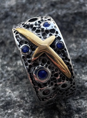 时尚星空蓝男士戒指潮男理发师个性街头嘻哈发型师钛钢个性指环