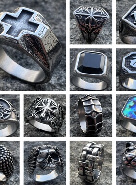 朋克风时尚复古轻奢钛钢大码戒指潮男士小众嘻哈高级感不锈钢指环