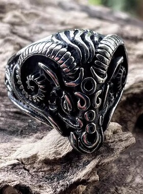 ROCK PUNK生肖羊钛钢戒指士高级感不掉色嘻哈朋克扳指食指饰品