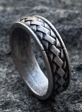 欧美复古时尚编织钛钢指环戒指复古风做旧闭口简约潮人单身指环