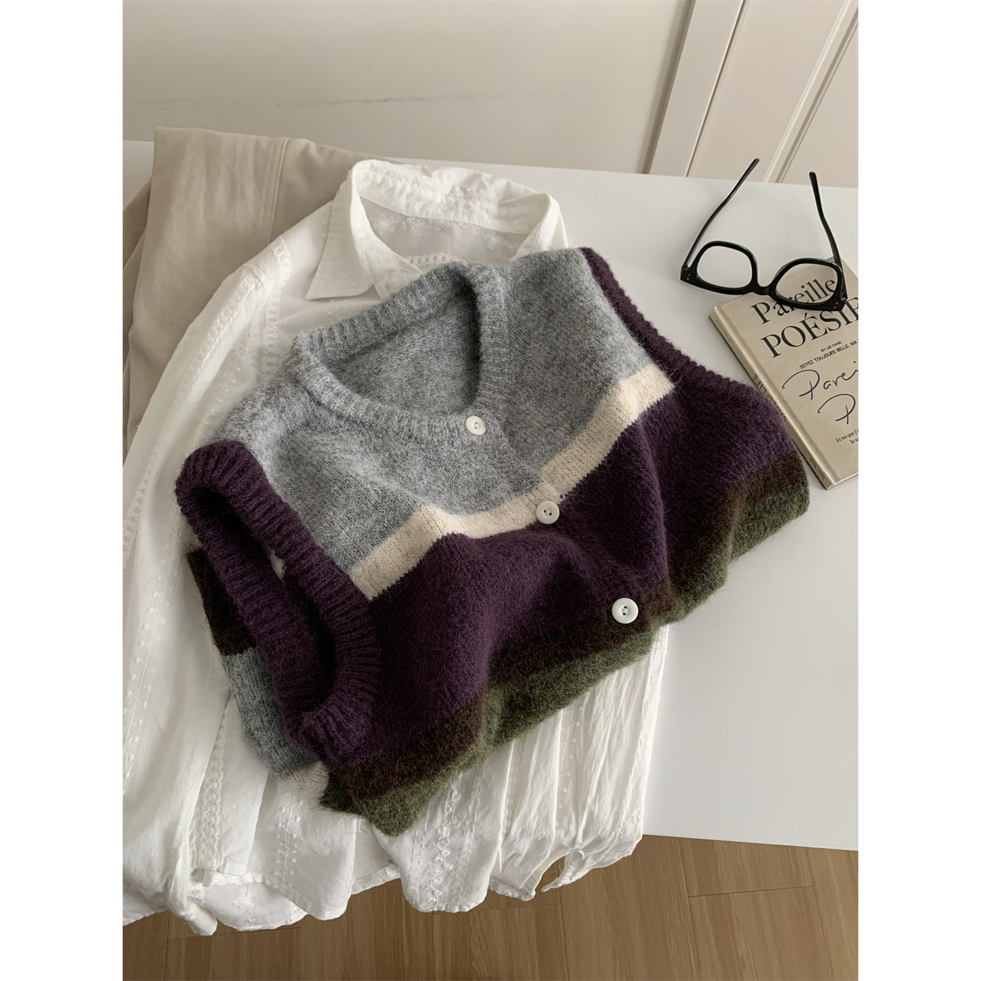 复古显白撞色条纹羊毛背心女减龄韩版叠穿无袖毛衣开衫春秋外套,女装/女士精品,毛针织衫,淘宝优惠券,粉丝福利购,淘宝优惠卷