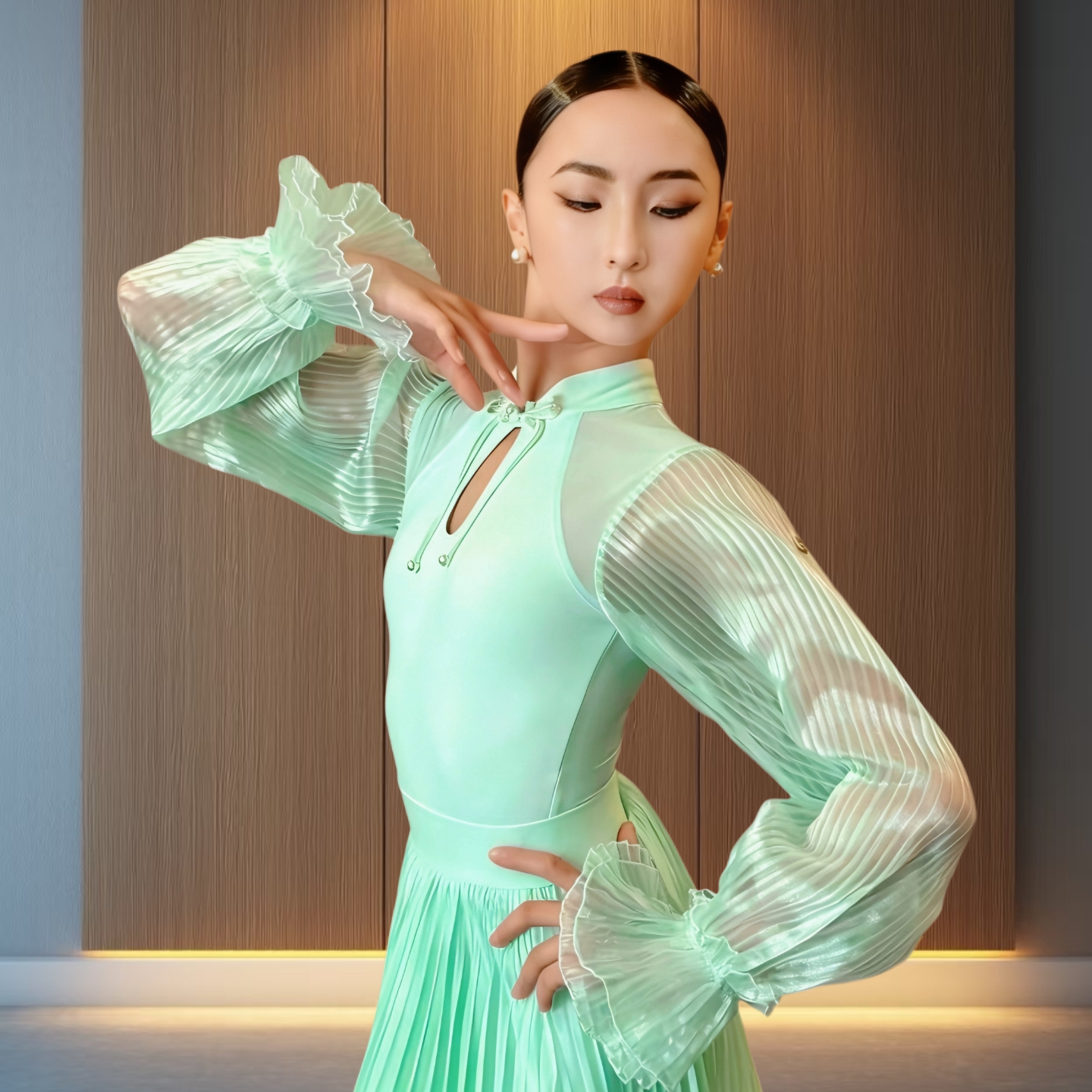 新款女童摩登舞服国标比赛大摆裙