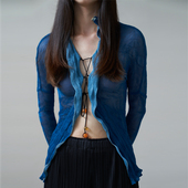 JANE小众设计长袖 微透褶皱亲肤压褶天丝上衣显瘦性感高级