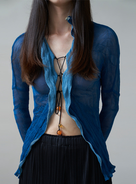 JANE小众设计长袖微透褶皱亲肤压褶天丝上衣显瘦性感高级