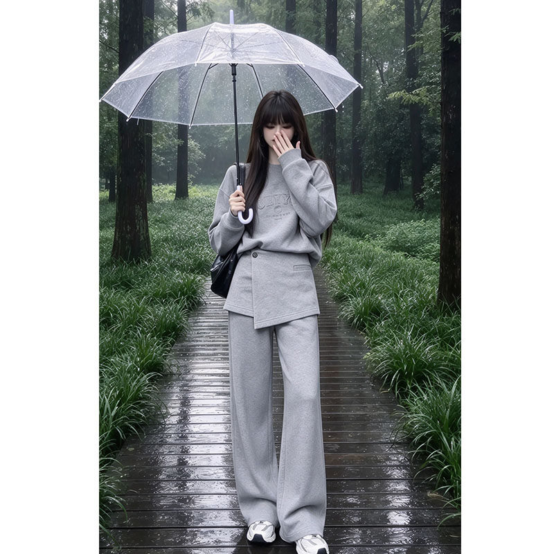 慵懒风加绒卫衣套装女秋冬