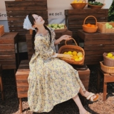【现货】黄色郁金香印花不规则下摆连衣裙8125-P115-K168，女装连衣裙，2C137