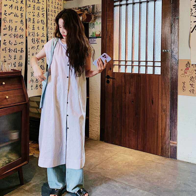 【大货已出】灰白条纹短袖两穿单排扣连衣裙8130-P115-K168,女装连衣裙,2C137