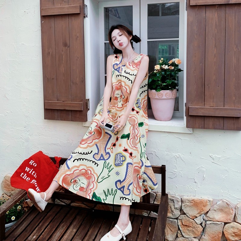 【大货已出】彩色涂鸦印花背心裙8127-P115控168,女装连衣裙,2C137