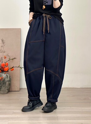 155斤以内水洗棉加绒加厚休闲纯色哈伦裤女宽松大码显瘦个性明线