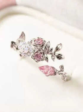 《崩坏3》爱莉希雅真我人之律者誓约食指戒花朵开口锆石精致戒指