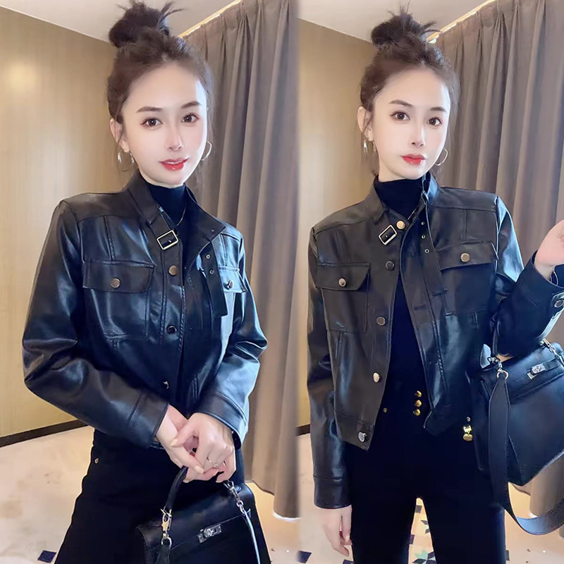 欧洲站时尚高级感机车皮衣女2026年春秋新款设计感小众立领短外套