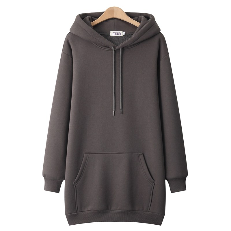 欧洲站2025年秋冬新款中长款大码女显瘦卫衣正肩胖mm遮臀连帽上衣