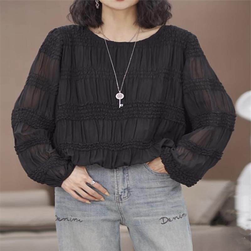 欧洲站黑色衬衫女2026年春季新款胖mm宽松显瘦设计感小众长袖衬衣