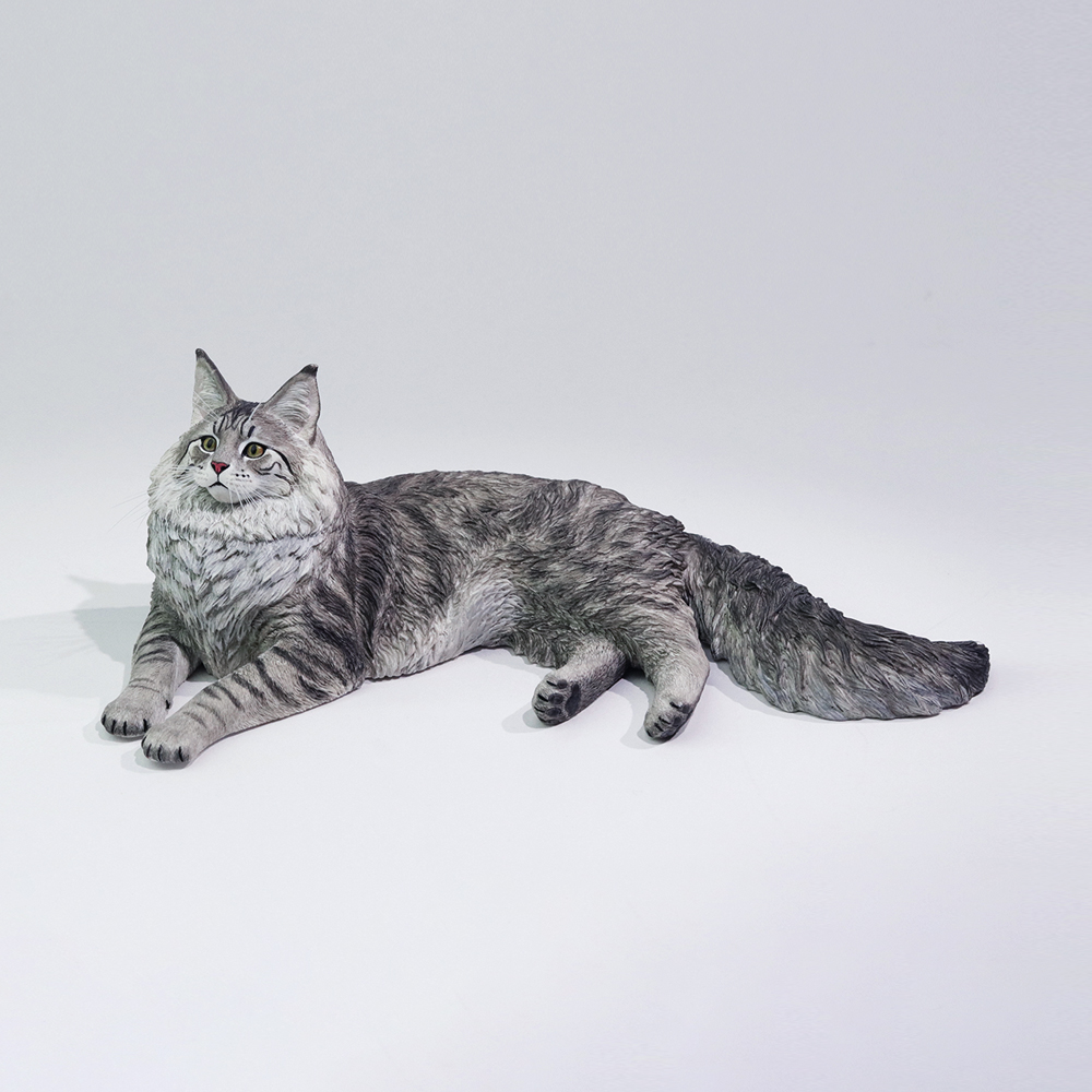 现货 猎迹 1/6银虎缅因猫仿真猫咪模型手办摆件玩偶树脂雕像公仔
